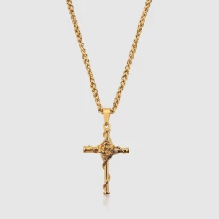 ICEEX Rose Cross Pendant Necklace -Iceex Gold Angle3 1