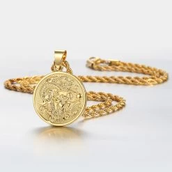 ICEEX 18k Gold 3mm Rope Necklace Dragon Pendant