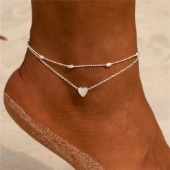 ICEEX Sterling Silver Pearl Heart Anklet Set