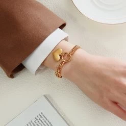 ICEEX 18k Gold Double Linked Heart Belcher Bracelet -Iceex S01b3bc7ffe0f4e59b63e7df706149685o