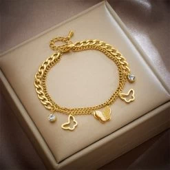 ICEEX 18k Gold Cuban Butterfly Diamond Bracelet
