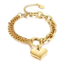 ICEEX 18k Gold Double Linked Heart Belcher Bracelet