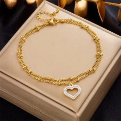 ICEEX 18k Gold Rubier Diamond Heart Anklet