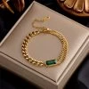 ICEEX 18k Gold Emerald Stone Cuban Bracelet -Iceex S5614f8c45ff24e27a123f252a643e0a4B