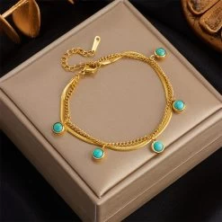 ICEEX 18k Gold Blue Gem Stone Bracelet