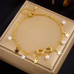 ICEEX 18k Gold Infinity Pearl Anklet