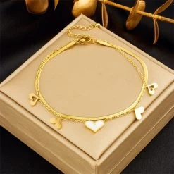 ICEEX 18k Gold Double Layered Heart Anklet