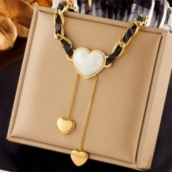 ICEEX 18k Gold Leather Strap Heart Pearl Cuban