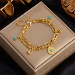 ICEEX 18k Gold Cuban Gem Stone Bracelet