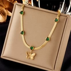 ICEEX 18k Gold Emerald Heart Rope Necklace Chain