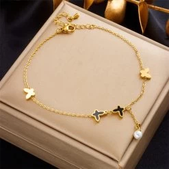 ICEEX 18k Gold Butterfly Pearl Anklet