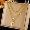 ICEEX 18k Gold Moon Pearl Star Figaro Chain Set -Iceex Sc975e49063924a0a855f269cd86540b4A