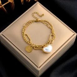 ICEEX 18k Gold Heart Pearl Bracelet