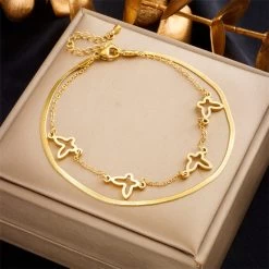 ICEEX 18k Gold Snake Chain Butterfly Anklet