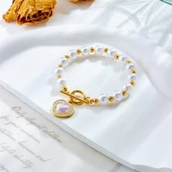 ICEEX 18k Gold Pearl Heart Diamond Bar Link Bracelet -Iceex Sf34063f49e2542b68068a2e920f449cfi