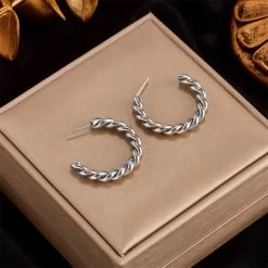 ICEEX Sterling Silver Rope Engraved Earrings
