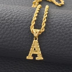 ICEEX 18k Gold A-Z Initials Pendant (Rope Chain)