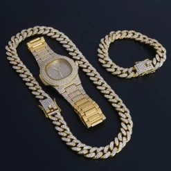 ICEEX 18k Gold Diamond Cuban Link Set