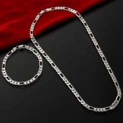 ICEEX Sterling Silver Figaro Chain Set