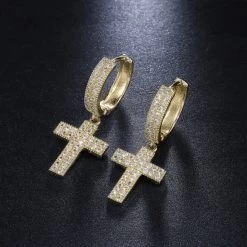 ICEEX 18k Gold Huitan Cross Diamond Earrings