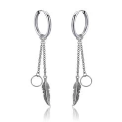 ICEEX Silver Feather Hoop Earrings