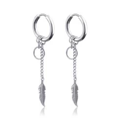 ICEEX Silver Feather Short Hoops Earrings